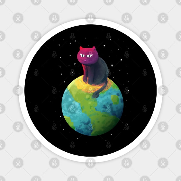 Unimpressed Cat Sitting on Top of the Planet Magnet by Joselo Rocha Art